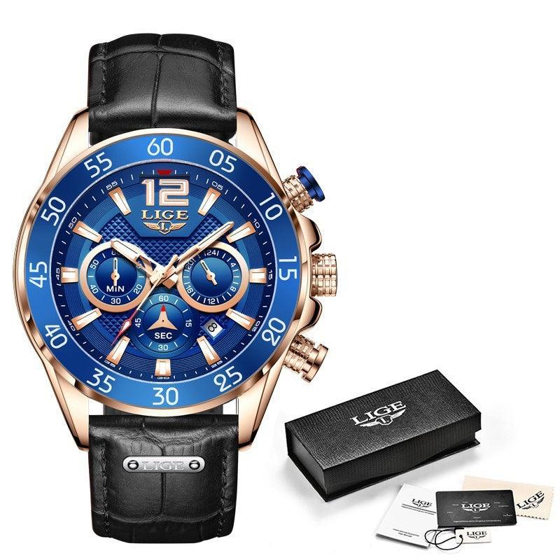 Quartz Watch Men'S Waterproof Wristwatch Multi Function Chronograph