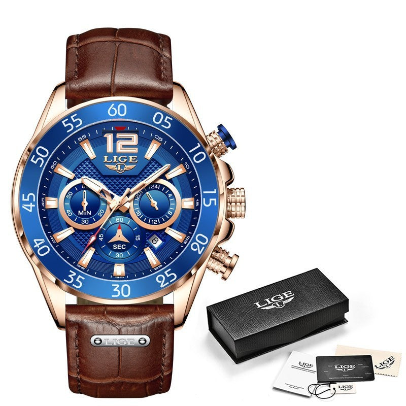 Quartz Watch Men'S Waterproof Wristwatch Multi Function Chronograph